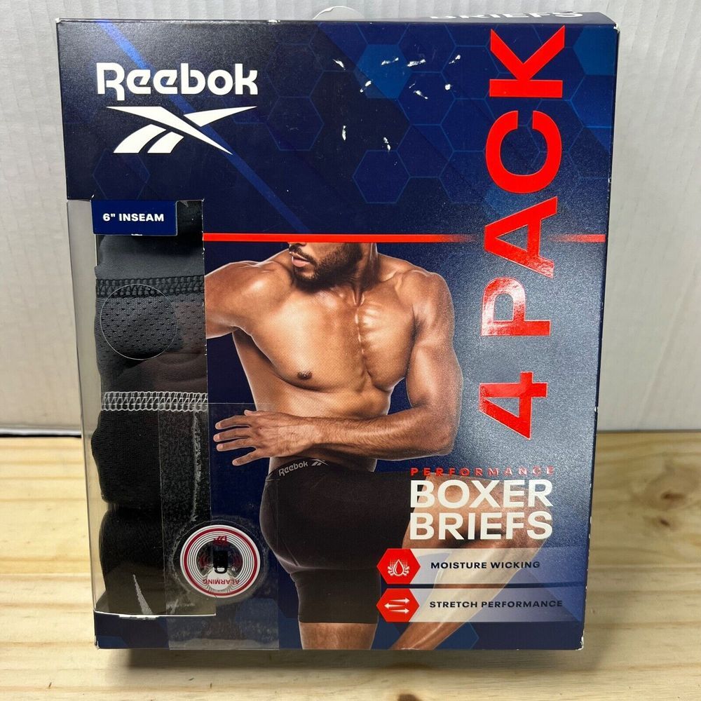 Reebok Performance Boxer Briefs‎ Mens Size Small 28-30 Black/Gray 6" Inseam